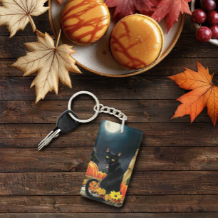 Llavero Código QR para gato de Halloween negro
