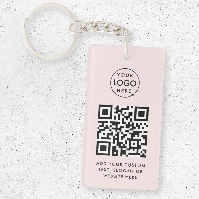 Llavero Código QR | Profesional del logotipo profesional R (Versatile editable pink keychain template with interactive QR code & your company branding.)