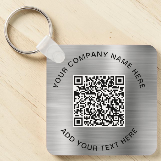 Llavero Código QR promocional plateado elegante (Elegant QR Code Promotional Silver Keychain)