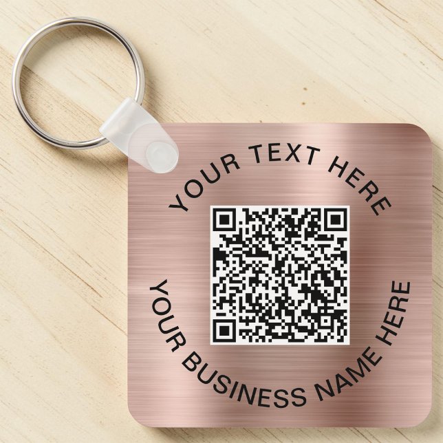 Llavero Código QR promocional Rosa Dorado (Promotional QR Code Rose Gold Keychain)