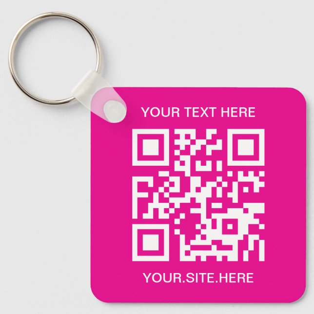 Llavero Código QR rosa intenso y blanco (Anverso)