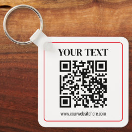 Llavero Código QR simple en blanco y negro con borde rojo