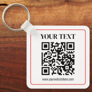 Llavero Código QR simple en blanco y negro con borde rojo