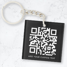 Llavero Código QR | Tu texto negro moderno Minimalista
