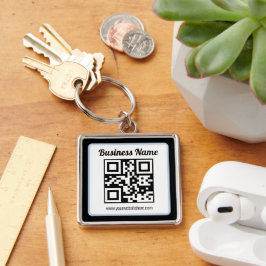Llavero Código QR y texto editables con borde azul claro