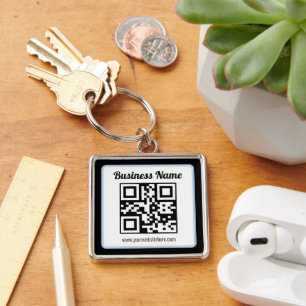 Llavero Código QR y texto editables con borde azul claro