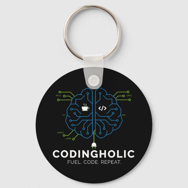 Llavero Codingholic Tech Brain Programador Oscuro (Anverso)