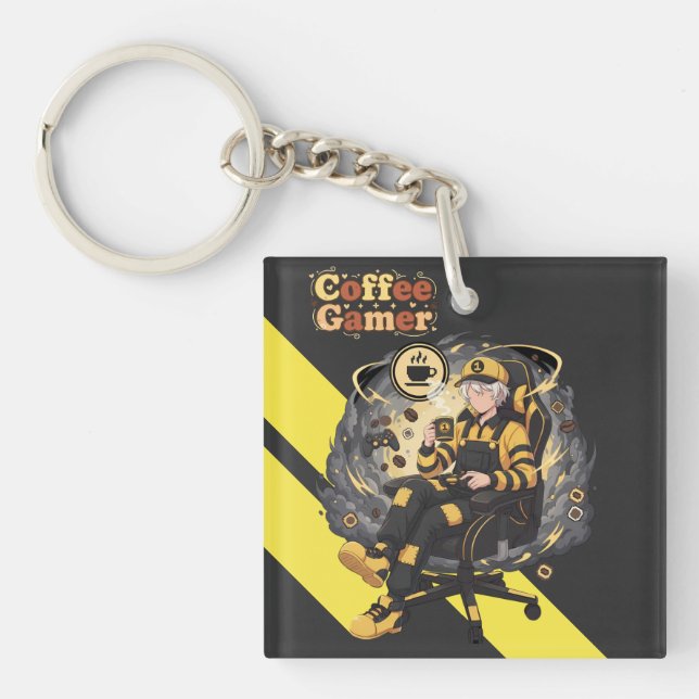 Llavero Coffee Gamer Anime Boy Yellow Aesthetic Art (Frente)