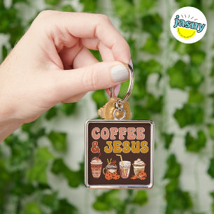 Llavero Coffee & Jesus Christian Inspired Square Keychain