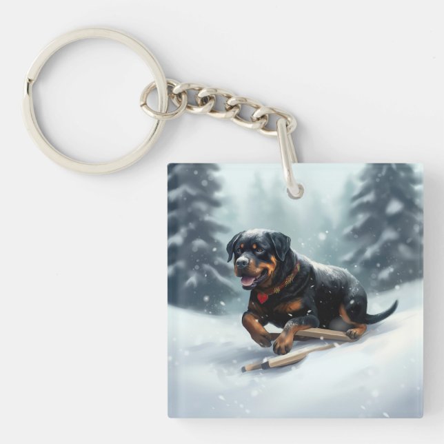 Llavero Cojín decorativo de invierno de rottweiler Navidad (Frente)