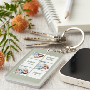 Llavero Colage de fotos BFF 3 Mejores Amigas Verde Salvia