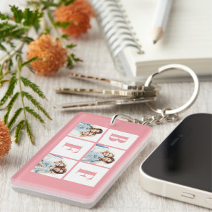 Llavero Colage de fotos de 3 mejores amigas rosa