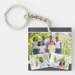 Llavero Colaje de fotos con 3 fotos de familia - Gris Carb
