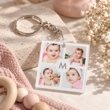 Colgante Personalizado de 8 Fotos Monograma Blanco