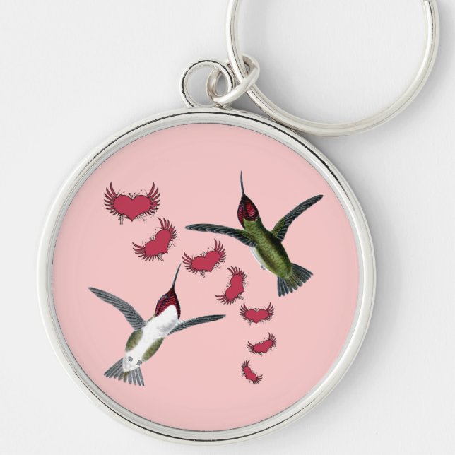 Llavero Colibríes Grunge Corazones con Alas (Frente)