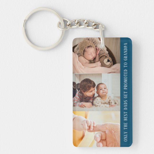 Llavero Collage de fotos azul moderno 3 para el abuelo (Frente)