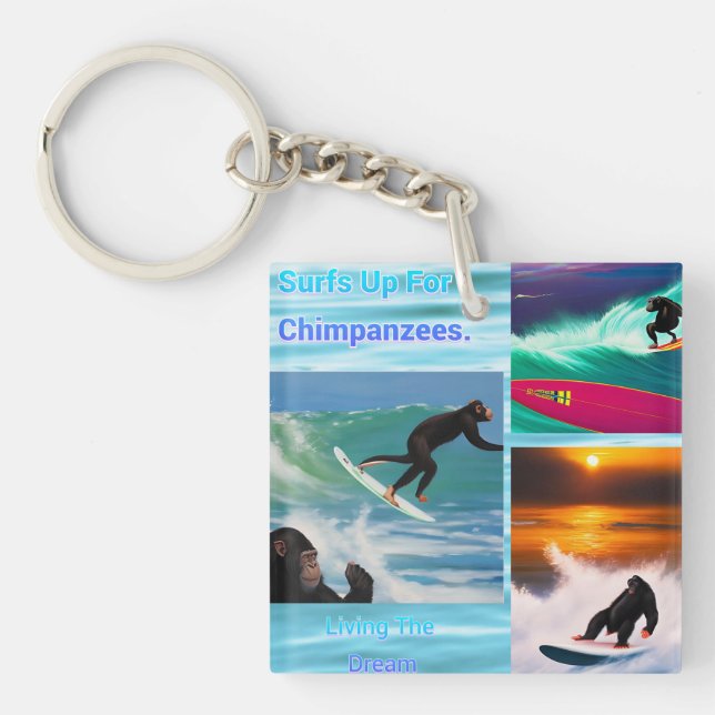 Llavero Collage de fotos Chimpancés de Surfing, Keyring (Frente)