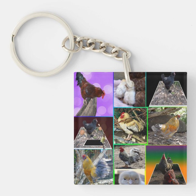Llavero Collage de fotos de gallinas (Frente)