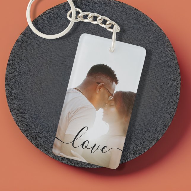 Llavero Collage de fotos de texto y foto personalizado (Make your own photo keyring. Features a scroll text saying LOVE. keyrings from Ricaso. Gift ideas)