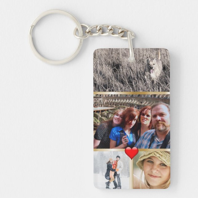 Llavero Collage de fotos familiar para el corazón de oro d (Frente)