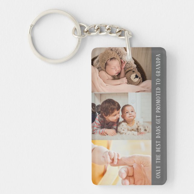 Llavero Collage de fotos Gris moderno 3 para el abuelo (Frente)