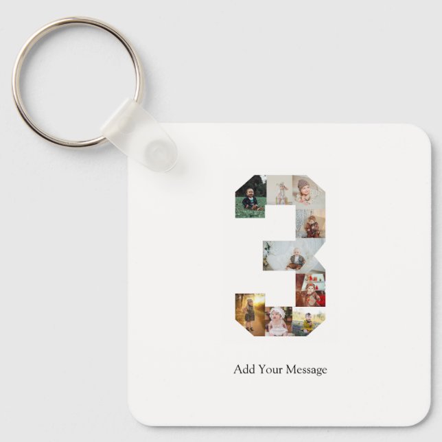 Llavero Collage de fotos número 3 en blanco y negro (Anverso)