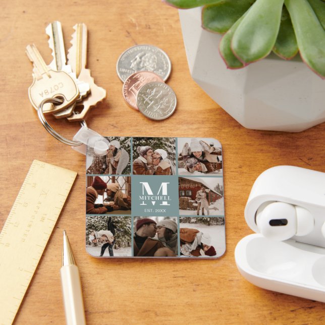 Llavero Collage de fotos Pareja Monogramada | Verde monogr (Escritorio )