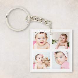 Llavero Collage de fotos personalizado blanco 4 imágenes