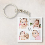 Llavero Collage de fotos personalizado Monograma blanco 4<br><div class="desc">Crea tu propia cadena de claves personalizada con tus imágenes personalizados y monograma. Añade tus fotos, diseños o ilustraciones favoritos para crear algo realmente único. Para editar esta plantilla de diseño, haga clic en el botón 'Cambiar' y cargue sus propias imágenes como se muestra arriba. ¡Trate o haga el regalo...</div>