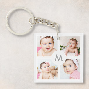 Llavero Collage de fotos personalizado Monograma blanco 4