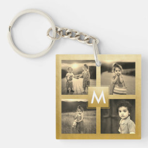 Llavero Collage de fotos personalizado Monograma Gold 4 Im
