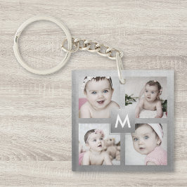 Llavero Collage de fotos personalizado Plata Monograma 4 I