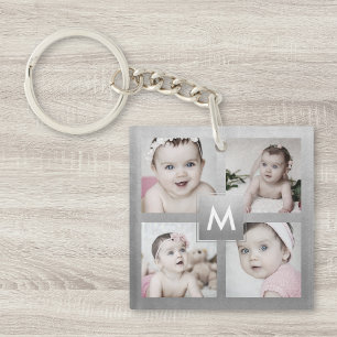 Llavero Collage de fotos personalizado Plata Monograma 4 I