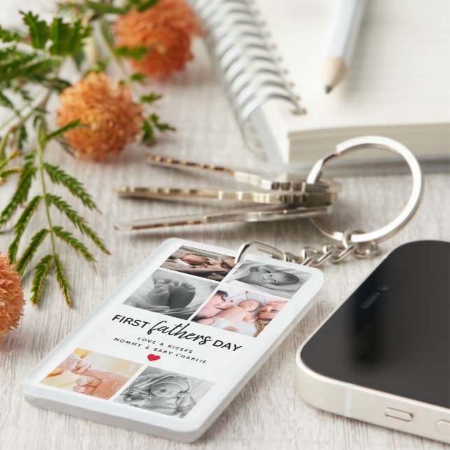 Llavero Collage de imágenes del Día del Primer Padre simpl (Frente Derecha)