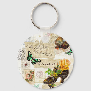 Llavero Collage De Moda Girly Vintage Ephemera Con Nombre