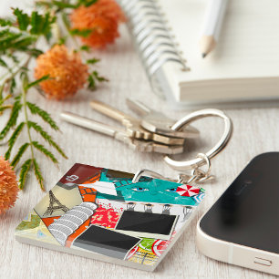 Llavero Collage de viajes con lugares emblemáticos de vaca