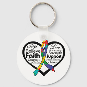 Llavero Collage del autismo Heart Ribbon