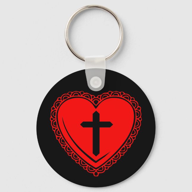 Llavero Collar de corazón gótico + llave (Negro + Rojo) (Anverso)