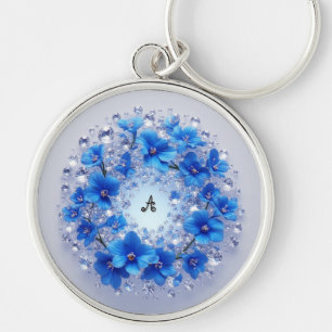 Llavero 💎 Collar de Diamantes Floral Azul con Nombre Pers