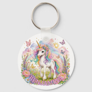 Llavero Collar de nombre de Unicornio Arcoíris Mágico Rosa