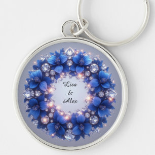 Llavero 🌿 Collar Floral Azul Amuleto de Regalo con Nombre