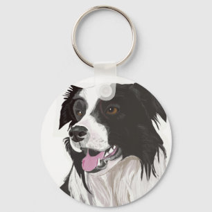 Llavero Collie Blanco y Negro con Ojos Marrones