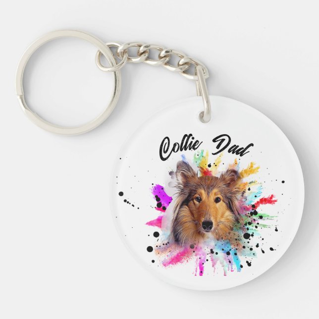 Llavero Collie Dad acuarela salpicadura Keychain (Frente)