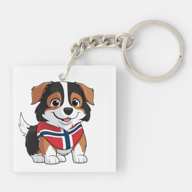 Llavero Collie de borde animado con bandera de Noruega (Atrás)