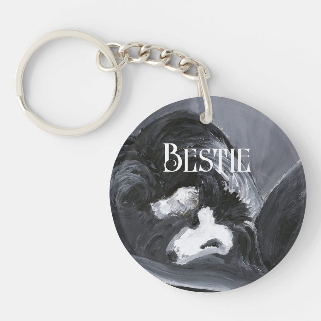 Llavero Collie de borde con pintura personalizada (Frente)