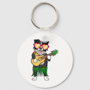 Llavero Collie de frontera: traje hawaiano que juega a sum