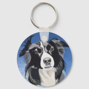 Llavero Collie en blanco y negro