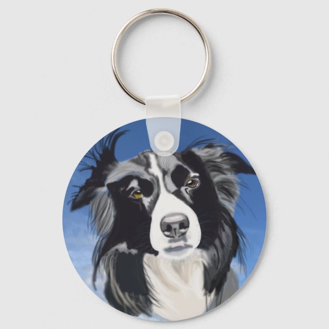 Llavero Collie en blanco y negro (Anverso)