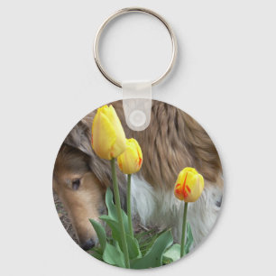 Llavero Collie N Tulips Keychain