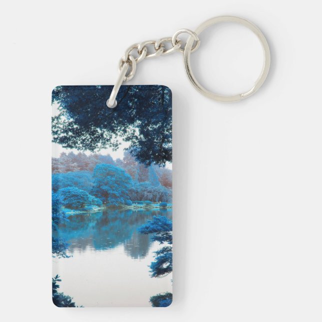 Llavero Color azul hecho fresco, naturaleza única, lago (Atrás)